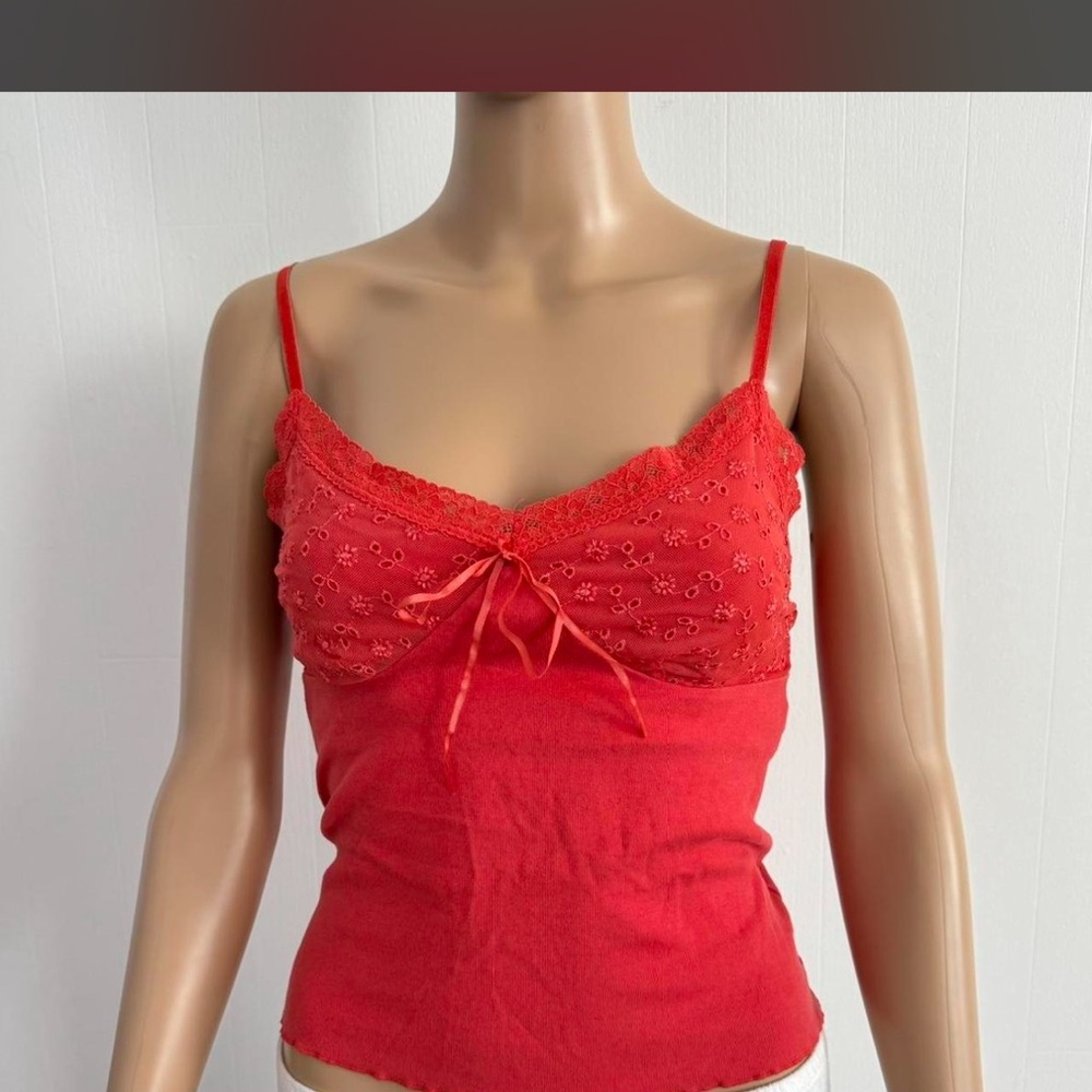 Y2K express Red Lace-Trim Cami Tank Top